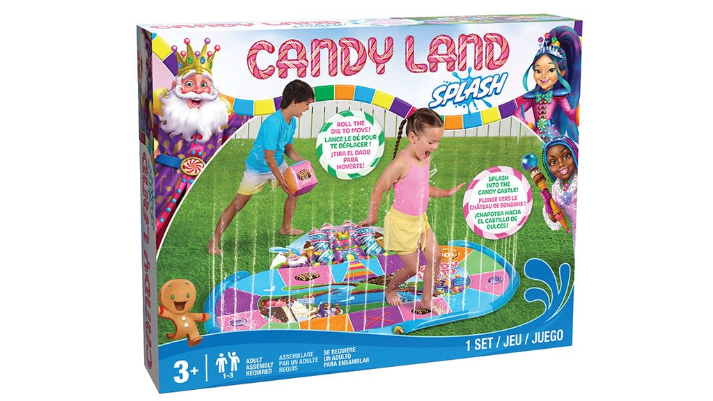 Candyland Splash game with a splash mat resembling the original board game and an inflatable die