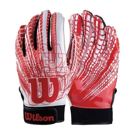 Wilson Youth Red and White Adjustable Wrist Strap Super Grip Football Gloves