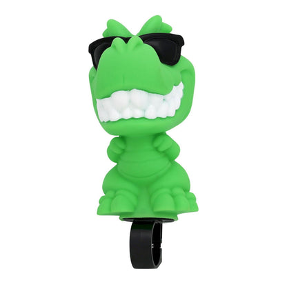 Green Raskullz Dinosaur Bike Horn with sunglasses on handlebars