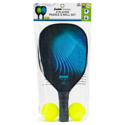 Franklin Sports 2 Player Wood Journey Pickleball Paddle and Ball Set in blue with USAPA Approved X-40 pickleballs