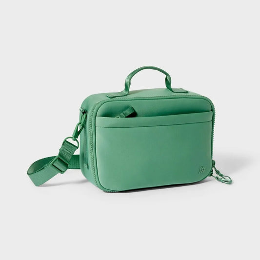 Sage Green Faux Neoprene Lunch Tote with zipper closure and multiple pockets