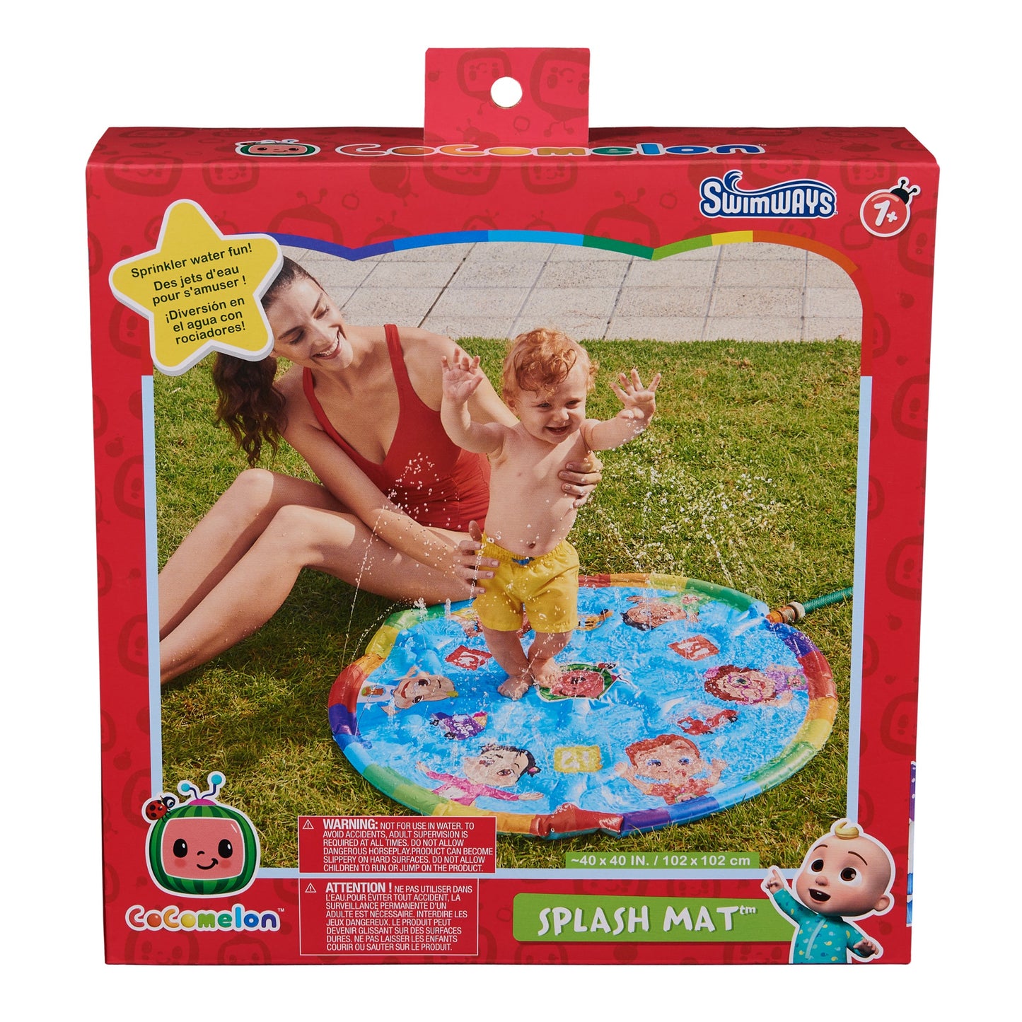 Cocomelon Splash Mat with colorful design and water sprinkler feature