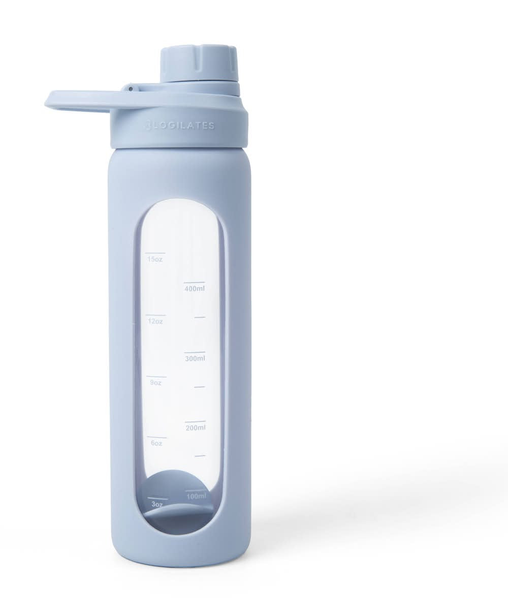 Blogilates Glass Protein Shaker Bottle with Silicone Sleeve, 19 oz