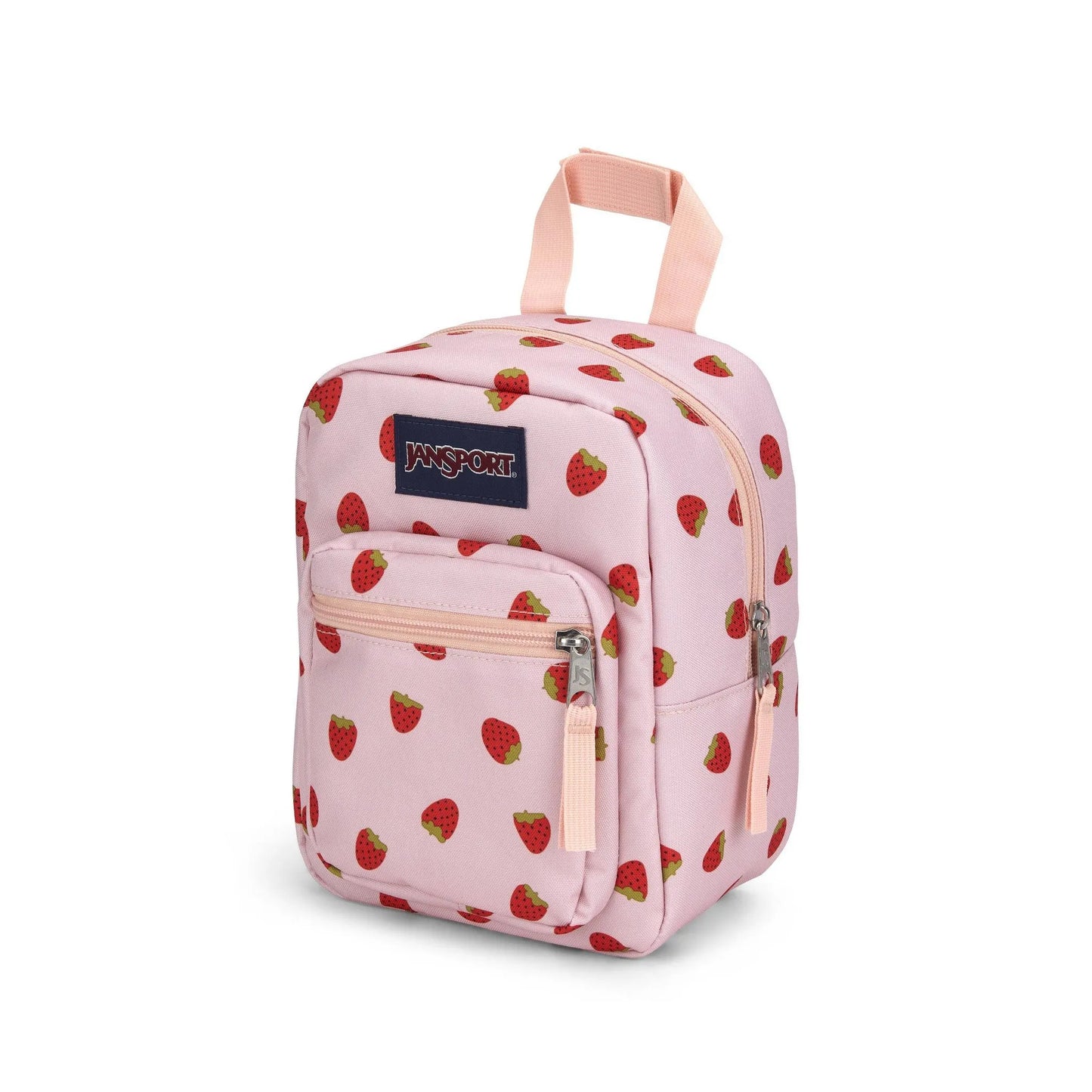 JanSport Insulated Lunch Bag in Strawberry Shower with zip closure and exterior pocket