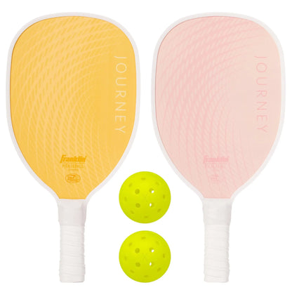 Franklin Sports 2 Player Wood Journey Pickleball Paddle and Ball Set in yellow and pink