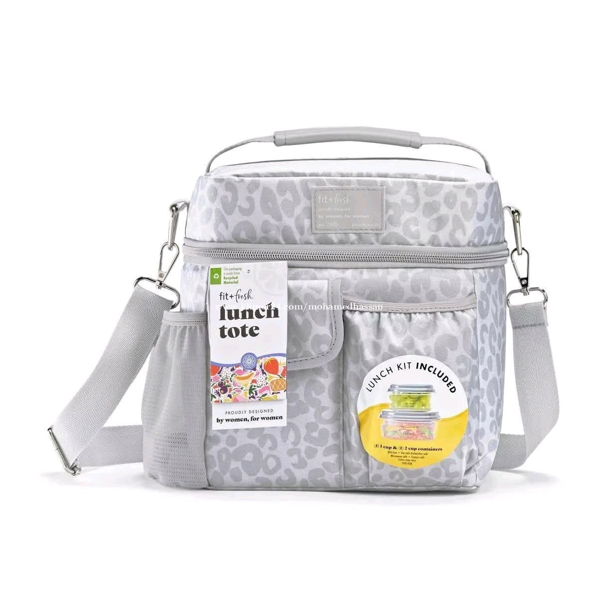 Fit & Fresh Mapleton Women's insulated lunch tote bag with Feline Fine Mocha design
