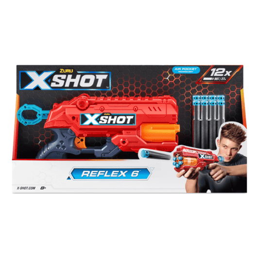 X-Shot Excel Reflex 6 blaster with rotating barrel for rapid-fire action