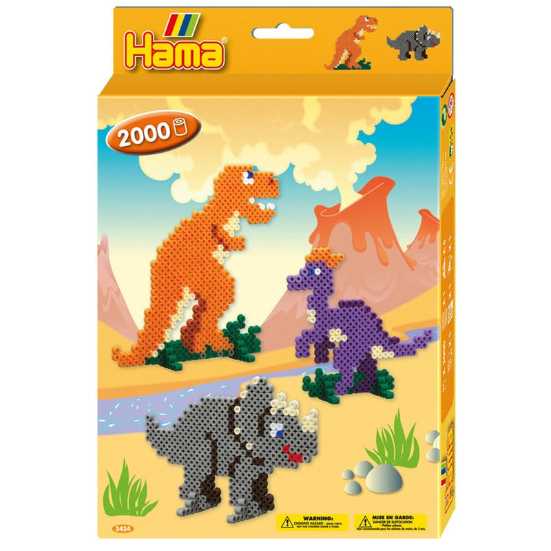 Hama Midi Dino World Set with colorful beads, pegboards, and instructions for creating dinosaur designs