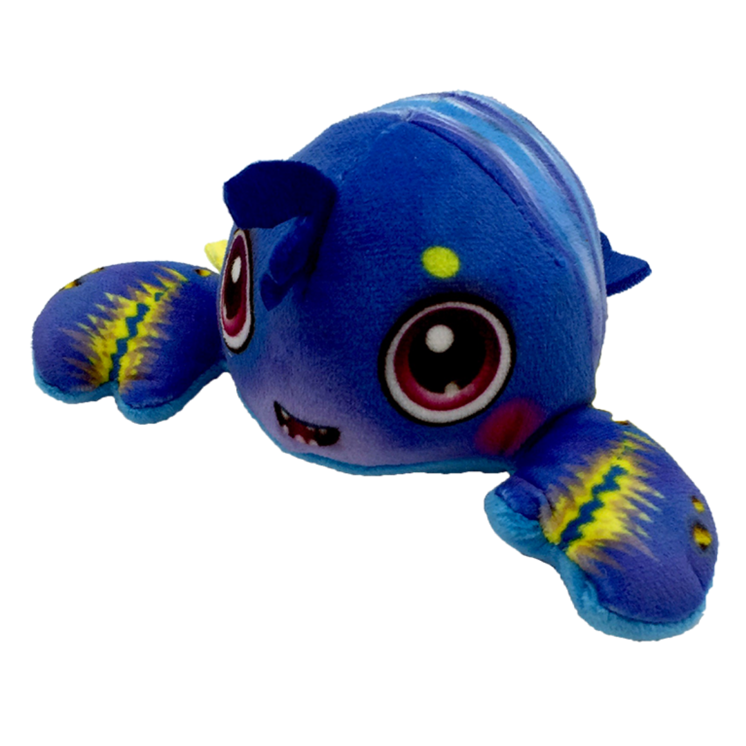 Bright blue Larry Lobster plush toy with huge eyes and non-pinching pincers