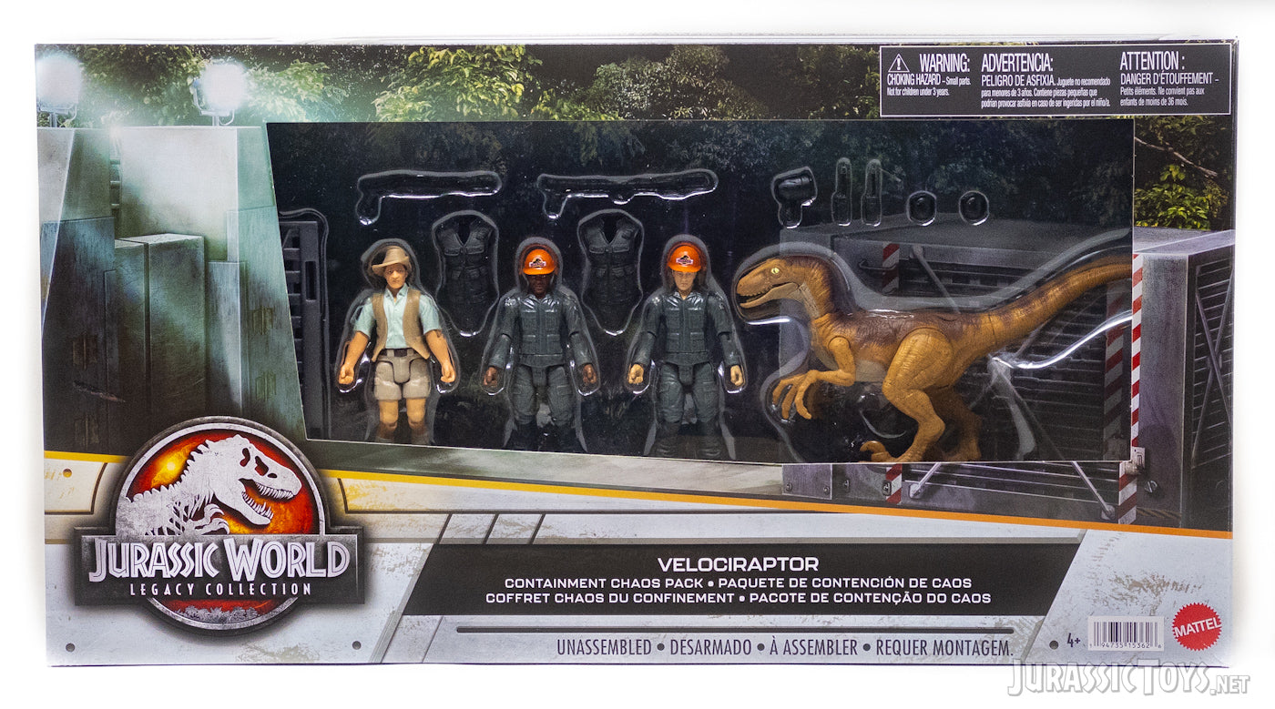 Jurassic World Velociraptor Containment Chaos Playset with action figures and cage