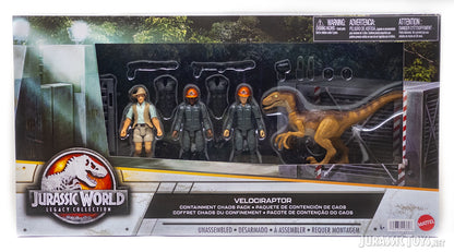 Jurassic World Velociraptor Containment Chaos Playset with action figures and cage