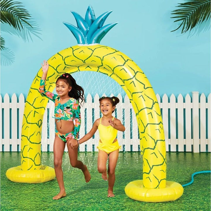 Inflatable Pineapple Sprinkler Outdoor Water Toy standing tall and colorful