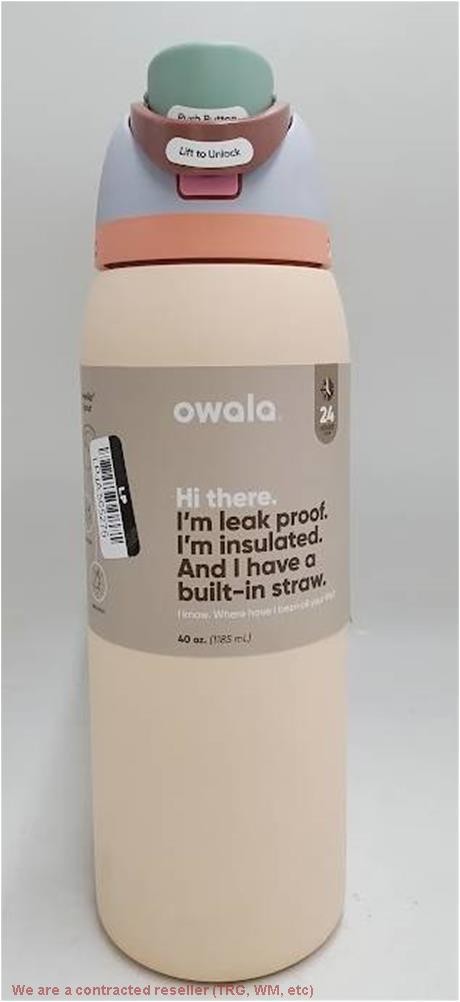 Owala 40oz stainless steel water bottle with a FreeSip lid, featuring a sandy shores design