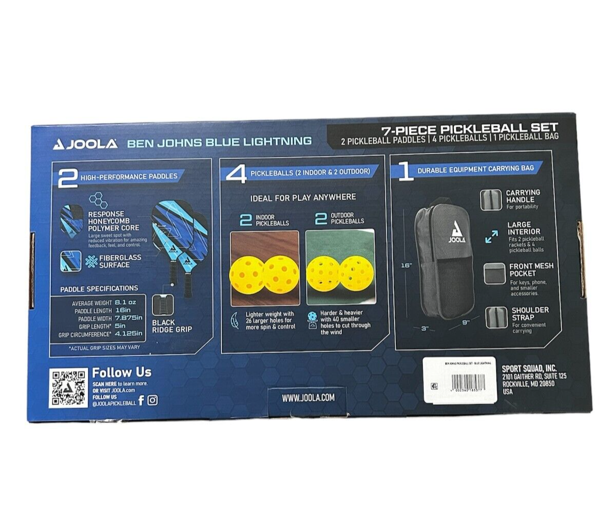Joola Ben Johns Blue Lightning Pickleball Paddle Set Sling Backpack