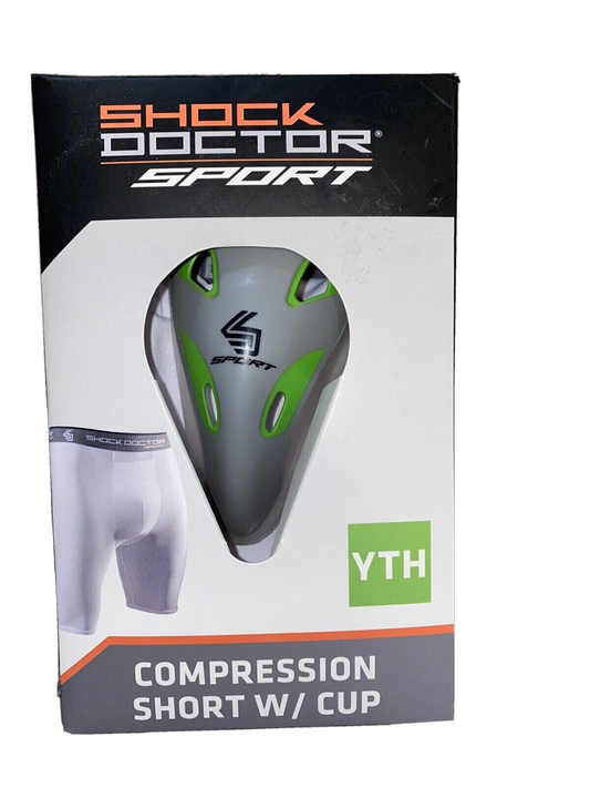 Youth white compression shorts with cup from Shock Doctor Sport