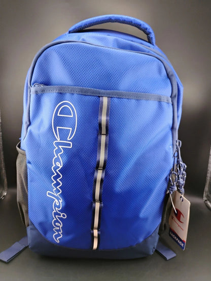 Champion Youth Blue Logo Backpack with padded straps and mesh pockets
