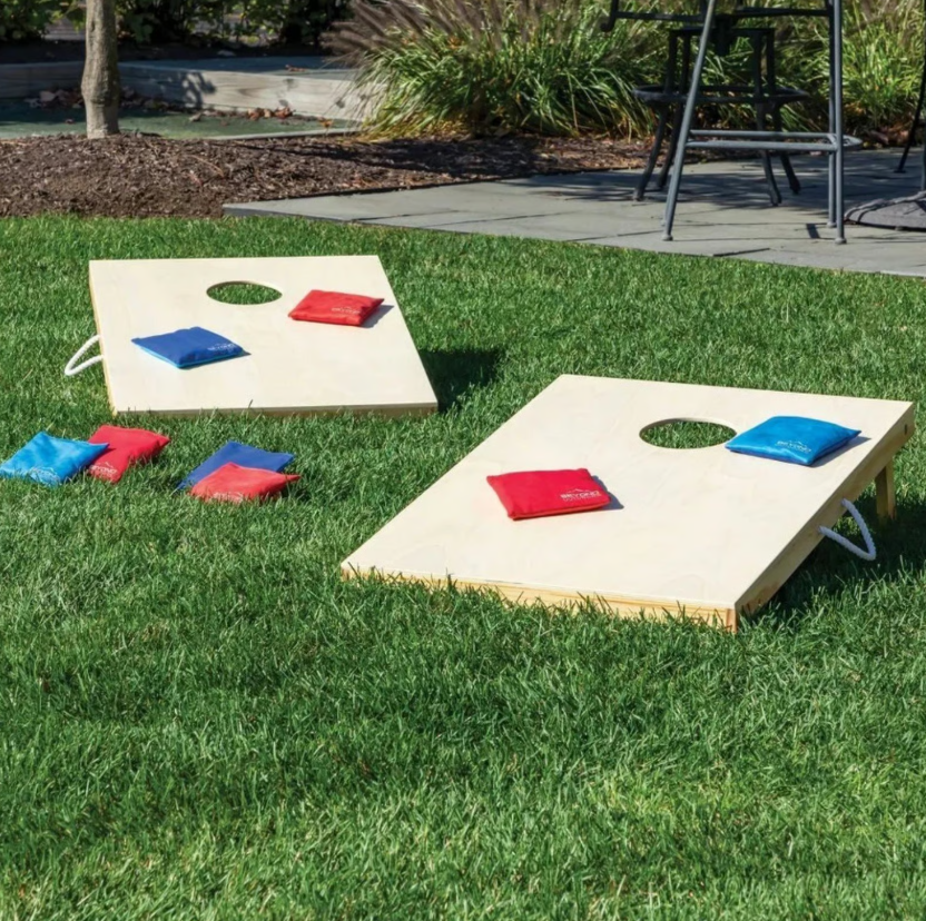 Beyond Outdoors wooden bean bag toss game with two boards and bean bags