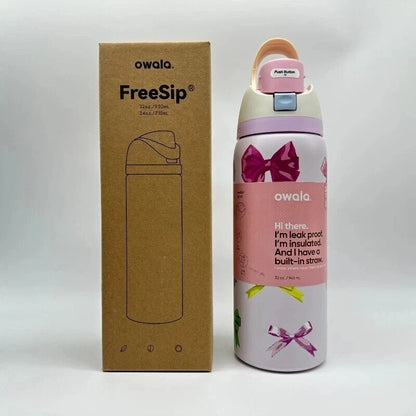 Owala Girlhood 32oz Free Sip Pink Bows Tumbler