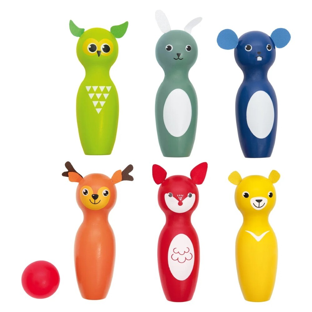Playtive Wooden Outdoor Bowling Set with Cute Animal Pins
