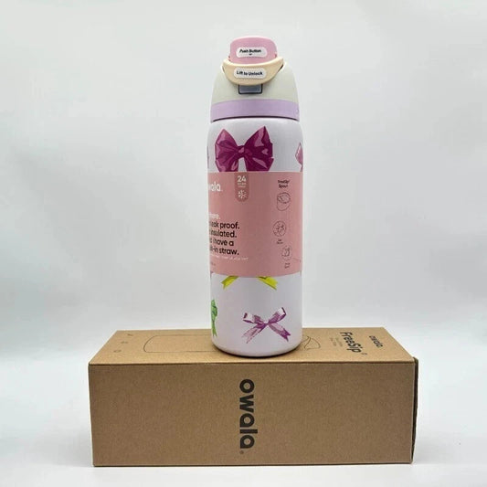 Owala Girlhood 32oz tumbler with pink bows