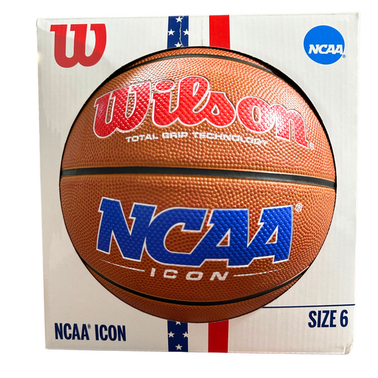 Two Wilson NCAA Icon basketballs, size 6, designed for indoor and outdoor use