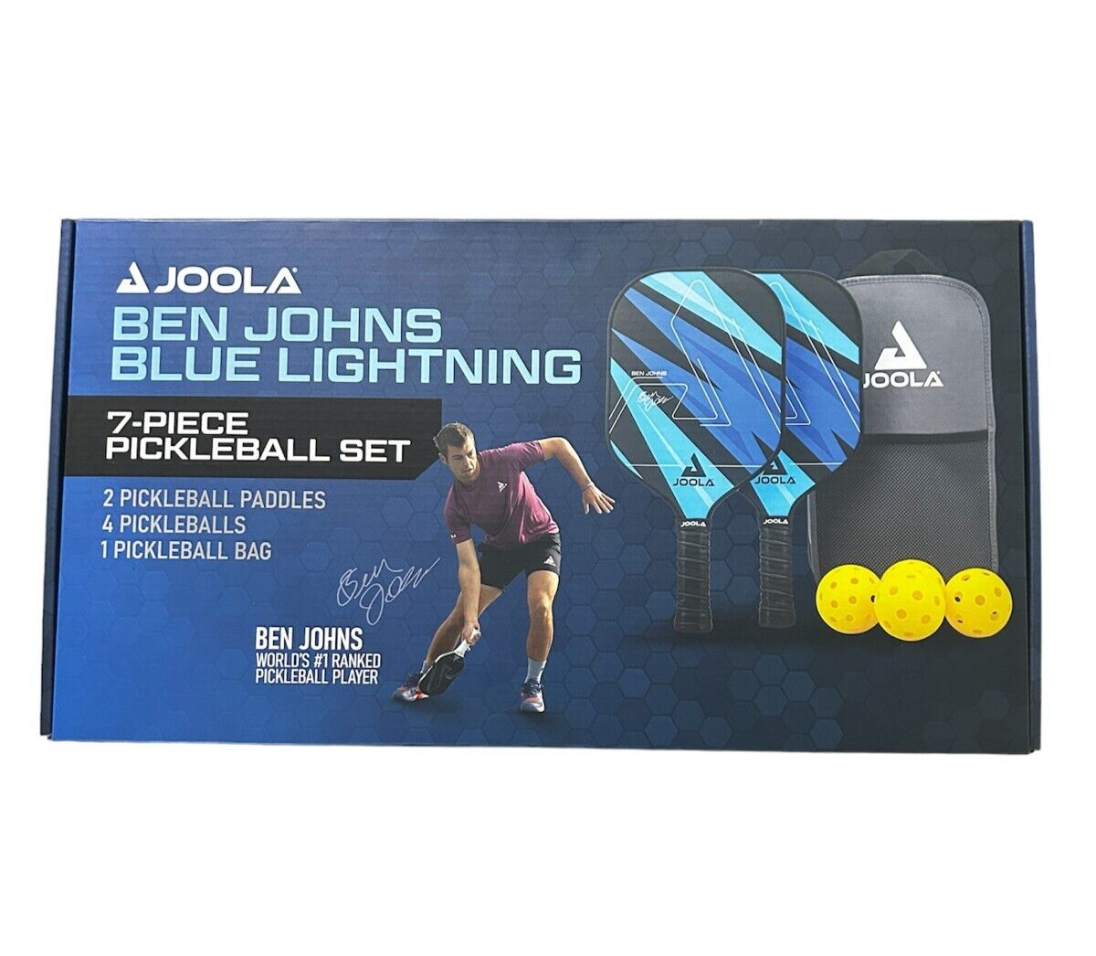 Joola Ben Johns Blue Lightning Pickleball Paddle Set Sling Backpack