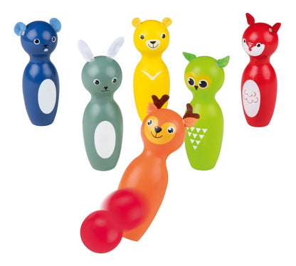 Playtive Wooden Outdoor Bowling Set with Cute Animal Pins