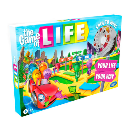 The Game of Life board game with colorful pegs and game pieces